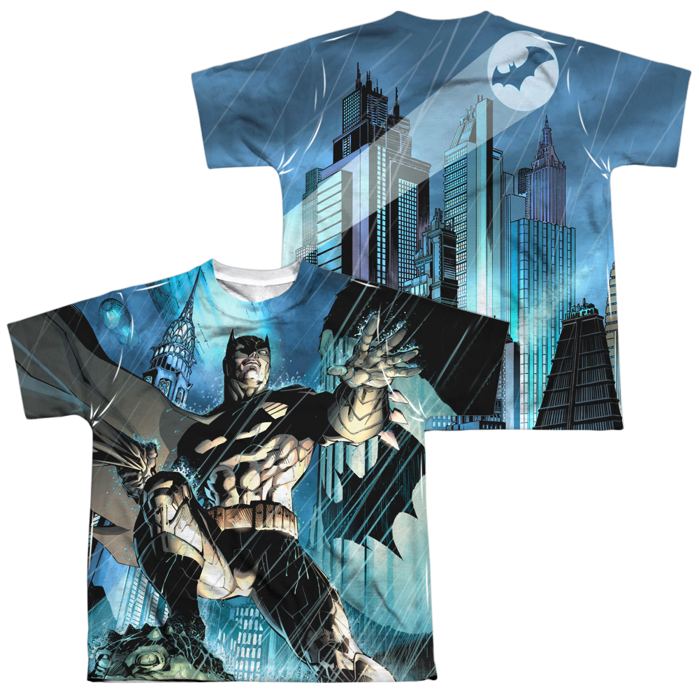 DC Batman Rainy Rooftop (Front/Back Print) - Youth All-Over Print T-Shirt Youth All-Over Print T-Shirt (Ages 8-12) Batman   