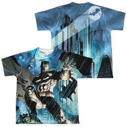 DC Batman Rainy Rooftop (Front/Back Print) - Youth All-Over Print T-Shirt Youth All-Over Print T-Shirt (Ages 8-12) Batman   
