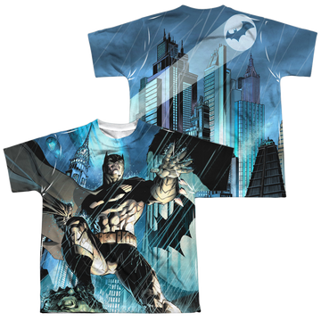 DC Batman Rainy Rooftop (Front/Back Print) - Youth All-Over Print T-Shirt Youth All-Over Print T-Shirt (Ages 8-12) Batman   