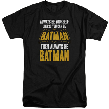 Black men's tall fit t-shirt with Be Batman graphic