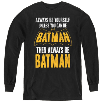 Black youth long sleeve t-shirt with Dc Batman Be Batman graphic