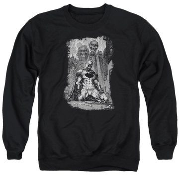 Black men's crewneck sweatshirt with Batman Sketchy Shadows graphic