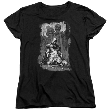 Black women's t-shirt with Batman Sketchy Shadows graphic