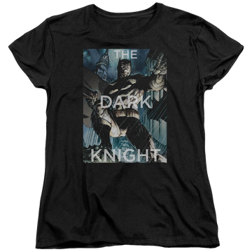 Black women's t-shirt with Batman Fighting The Storm graphic