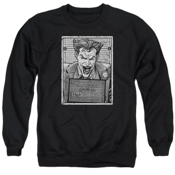 Black men's crewneck sweatshirt with Batman Joker Inmate graphic