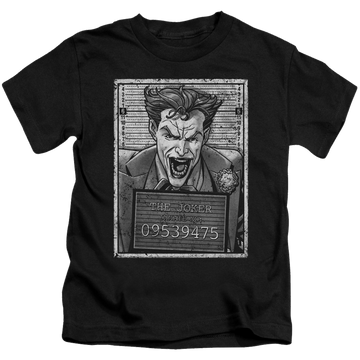 Black kid's t-shirt for ages 4 to 7 with Joker Inmate graphic