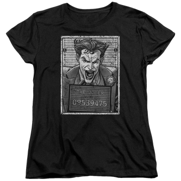 Black women's t-shirt with Batman Joker Inmate graphic