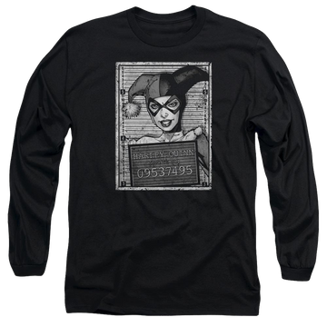 Black men's long sleeve t-shirt with Harley Quinn Batman Harley Inmate graphic