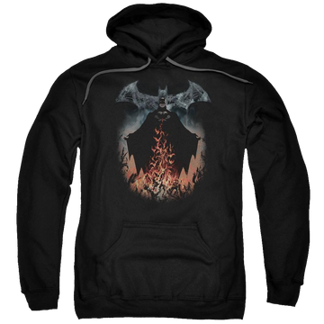 Black pullover hoodie with Batman Smoke & Fire graphic