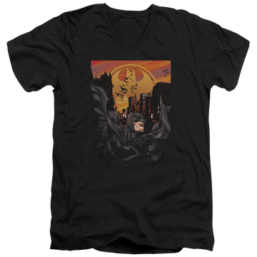 Black men's v-neck t-shirt with Batman Always On Call graphic