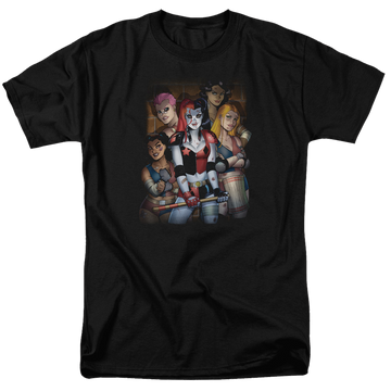 Black men's regular fit t-shirt with Harley Quinn Batman Bad Girls graphic