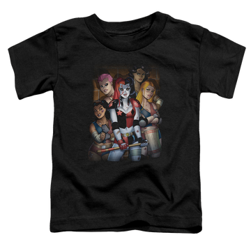 Black toddler t-shirt with Harley Quinn Bad Girls graphic