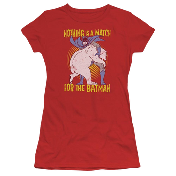 Red juniors t-shirt with Batman Bear Wrastling graphic