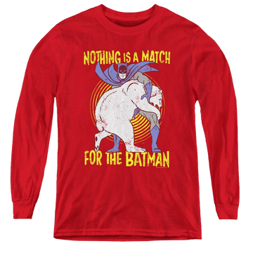 Red youth long sleeve t-shirt with Dc Batman Bear Wrastling graphic
