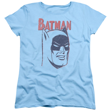 Light blue women's t-shirt with Batman Crayon Man graphic