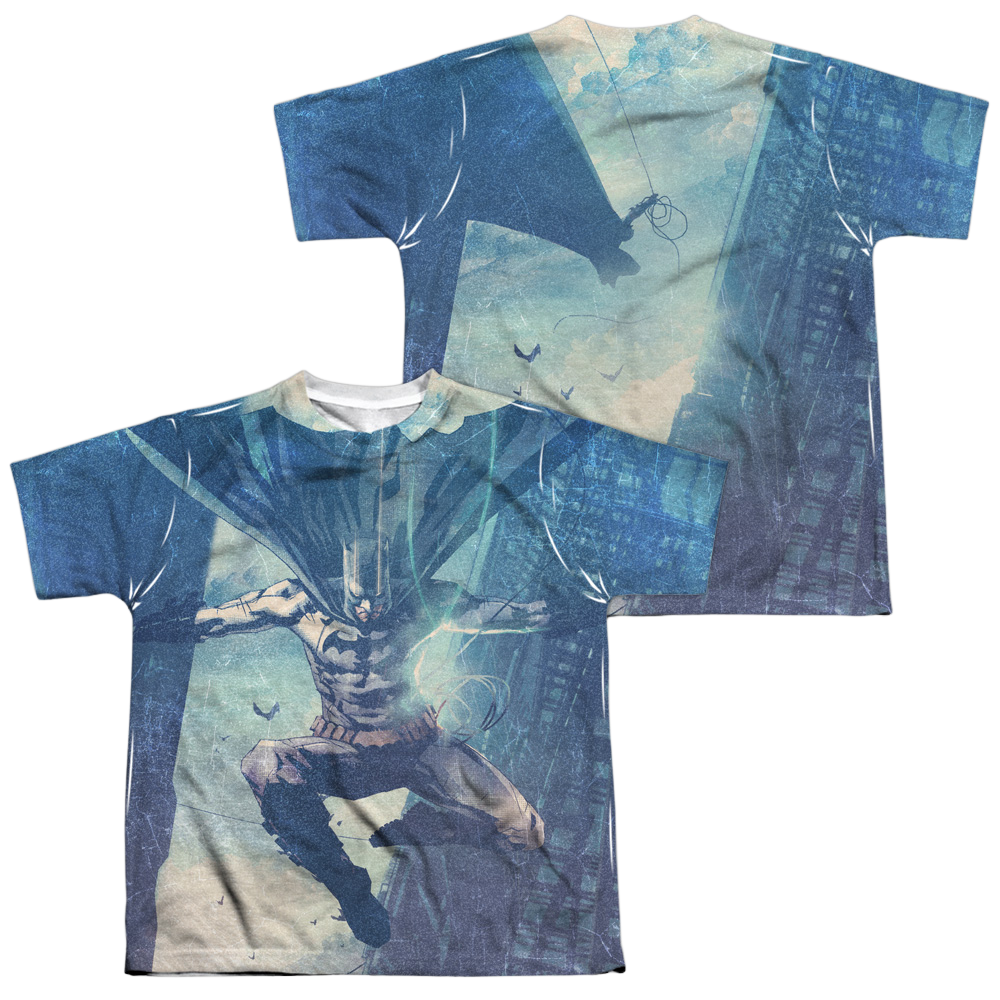 DC Batman Skyscrapers (Front/Back Print) - Youth All-Over Print T-Shirt Youth All-Over Print T-Shirt (Ages 8-12) Batman   