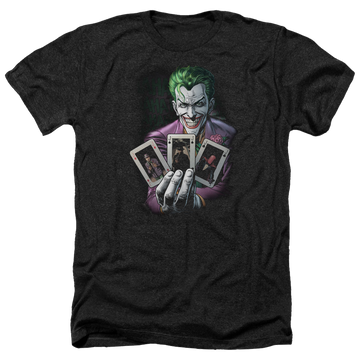 Charcoal men's heather t-shirt with Joker Batman 3 Of A Kind graphic