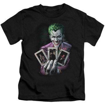Black kid's t-shirt for ages 4 to 7 with Joker 3 Of A Kind graphic