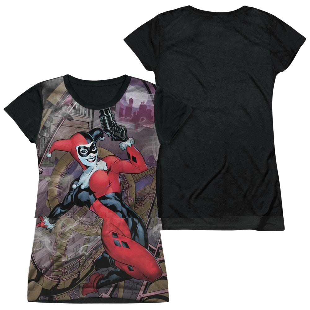Batman Roller Coaster Of Love - Juniors Black Back T-Shirt Juniors Black Back T-Shirt Harley Quinn   