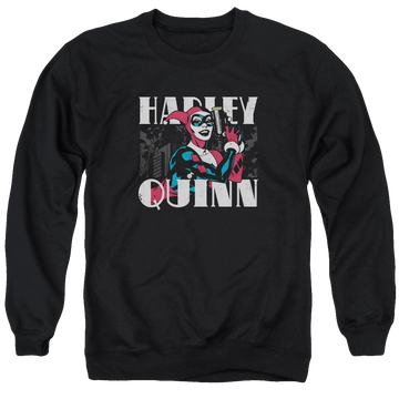 Black men's crewneck sweatshirt with Harley Quinn Batman Harley Bold graphic