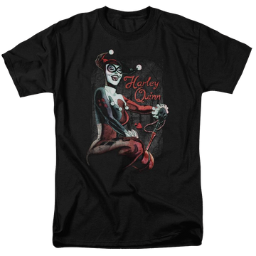 Black men's regular fit t-shirt with Harley Quinn Batman Laugh It Up graphic