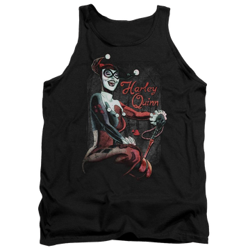Black men's tank with Harley Quinn Batman Laugh It Up graphic