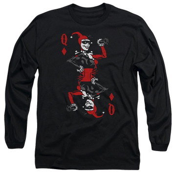 Black men's long sleeve t-shirt with Harley Quinn Batman Quinn Of Diamonds graphic