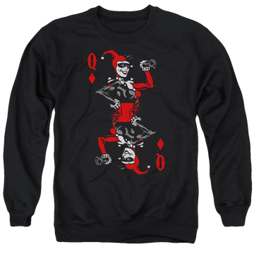 Black men's crewneck sweatshirt with Harley Quinn Batman Quinn Of Diamonds graphic