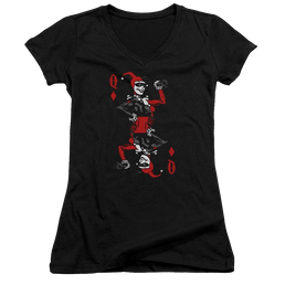 Batman Quinn Of Diamonds - Juniors V-Neck T-Shirt Juniors V-Neck T-Shirt Harley Quinn   