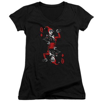 Batman Quinn Of Diamonds - Juniors V-Neck T-Shirt Juniors V-Neck T-Shirt Harley Quinn   