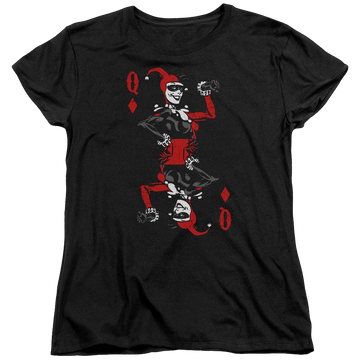 Black women's t-shirt with Harley Quinn Batman Quinn Of Diamonds graphic