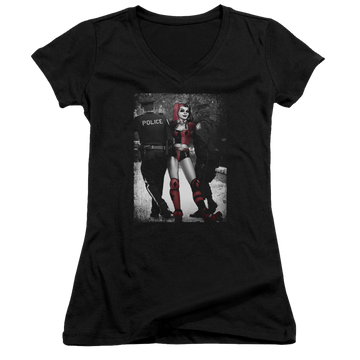 Batman Arrest - Juniors V-Neck T-Shirt Juniors V-Neck T-Shirt Harley Quinn   