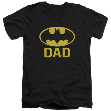 Black men's v-neck t-shirt with Batman Bat Dad graphic