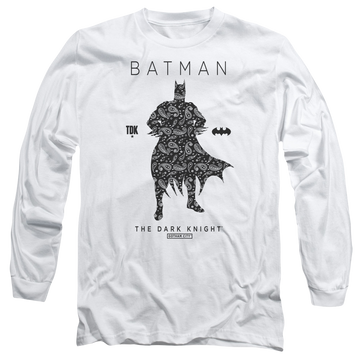 White men's long sleeve t-shirt with Batman Paislety Silhouette graphic