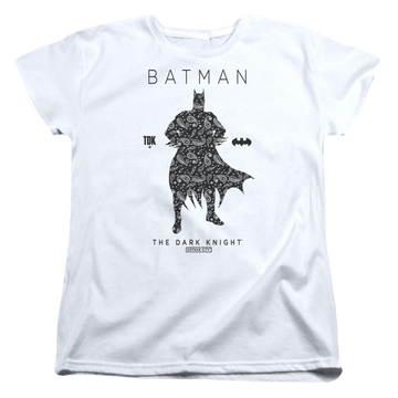 White women's t-shirt with Batman Paislety Silhouette graphic