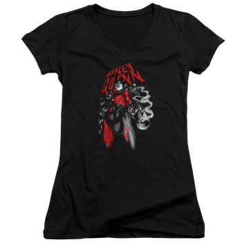 Batman Down The Barrel - Juniors V-Neck T-Shirt Juniors V-Neck T-Shirt Harley Quinn   