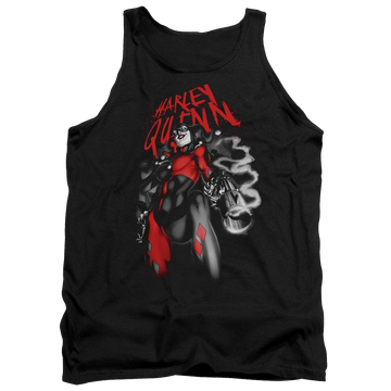 Black men's tank with Harley Quinn Batman Down The Barrel graphic