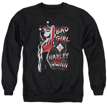 Black men's crewneck sweatshirt with Harley Quinn Batman Bad Girl graphic
