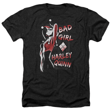 Charcoal men's heather t-shirt with Harley Quinn Batman Bad Girl graphic
