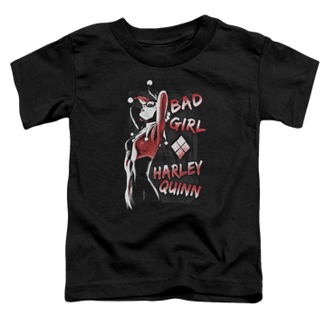 Black toddler t-shirt with Harley Quinn Bad Girl graphic