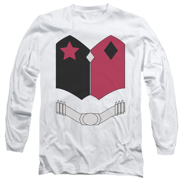 White men's long sleeve t-shirt with Harley Quinn Batman New Hq Uniform graphic
