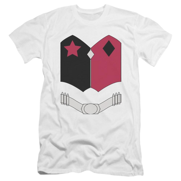White men's premium slim fit t-shirt with Harley Quinn Batman New Hq Uniform graphic