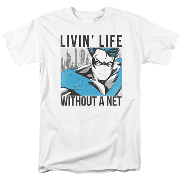 White men's regular fit t-shirt with Nightwing Batman Without A Net graphic