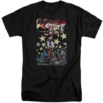 Black men's tall fit t-shirt with Harley Quinn Batman Quinn One graphic