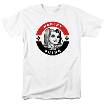 White men's regular fit t-shirt with Harley Quinn Batman Harley President Circle graphic