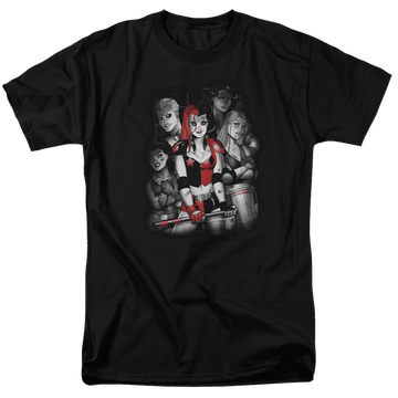 Black men's regular fit t-shirt with Harley Quinn Batman Bad Gals Bw graphic