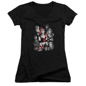 Batman Bad Gals Bw - Juniors V-Neck T-Shirt Juniors V-Neck T-Shirt Harley Quinn   
