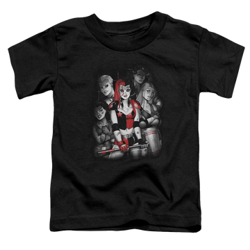 Black toddler t-shirt with Harley Quinn Bad Girls graphic