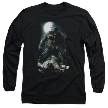 Black men's long sleeve t-shirt with Batman Mudhole graphic