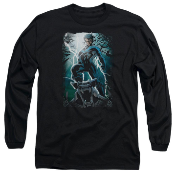 Black men's long sleeve t-shirt with Nightwing Batman Night Light graphic